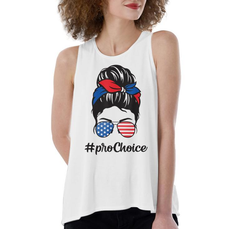 Pro Choice Af Reproductive Rights Messy Bun Us Flag 4Th July  Women's Loose Fit Open Back Split Tank Top