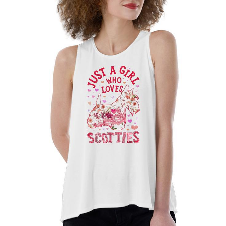 Scottie Scottish Terrier Just A Girl Who Loves Dog Flower Women's Loose Fit Open Back Split Tank Top