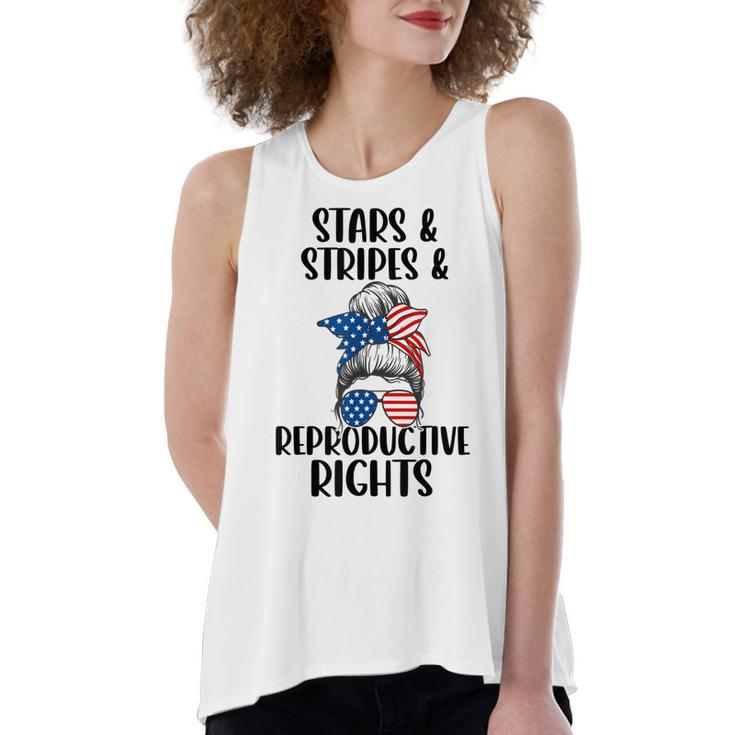 Stars Stripes Reproductive Rights 4Th Of July Messy Bun  Women's Loose Fit Open Back Split Tank Top