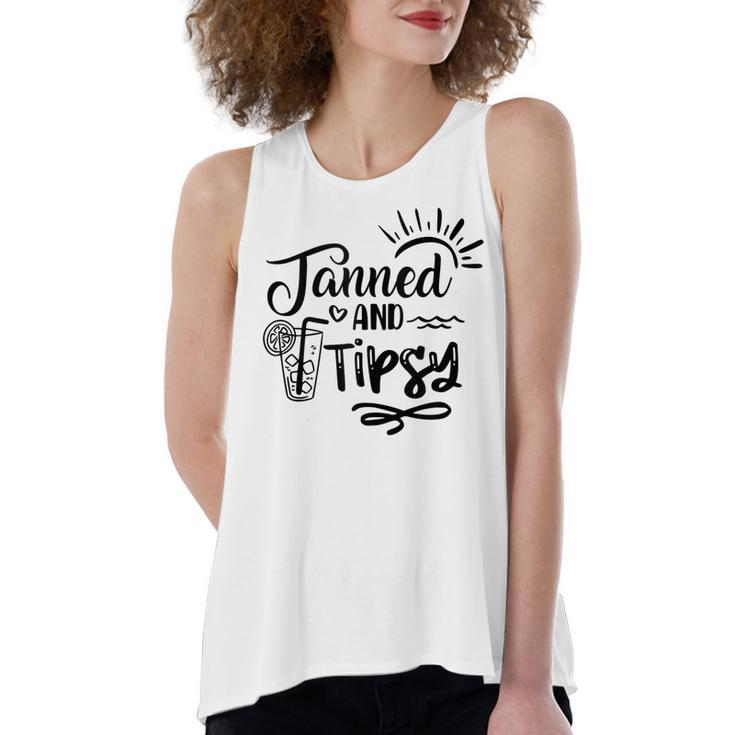 Tanned & Tipsy Hello Summer Vibes Beach Vacay Summertime  Women's Loose Fit Open Back Split Tank Top