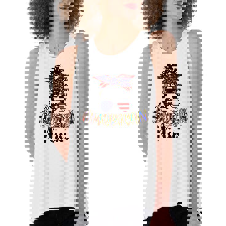 Womens All American Mimi Messy Bun 4Th Of July Independence Day  Women's Loose Fit Open Back Split Tank Top