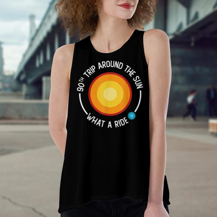 90Th Birthday Retro 90Th Trip Around The Sun What A Ride Women's Loose Fit Open Back Split Tank Top