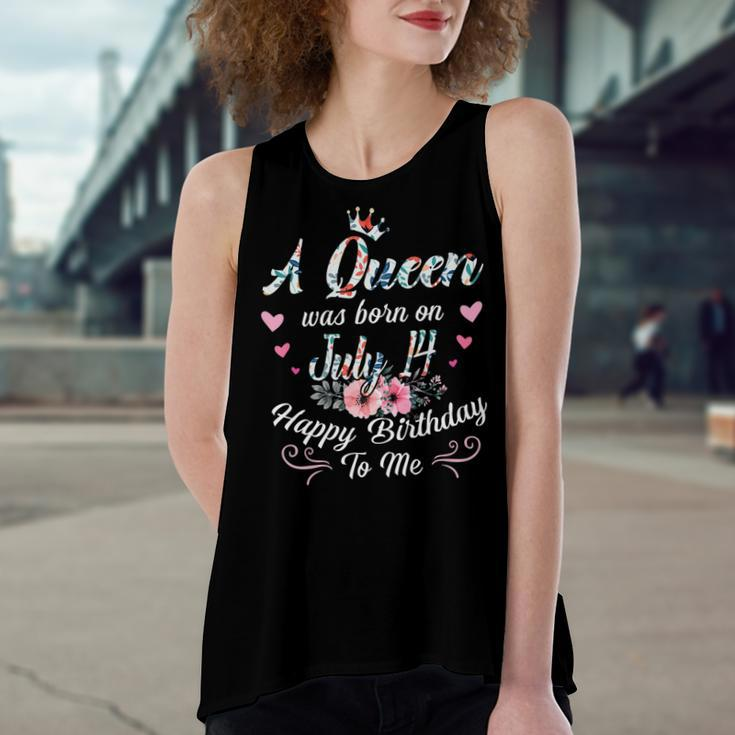 A Queen Was Born On July 14 Happy Birthday To Me Floral Women's Loose Fit Open Back Split Tank Top