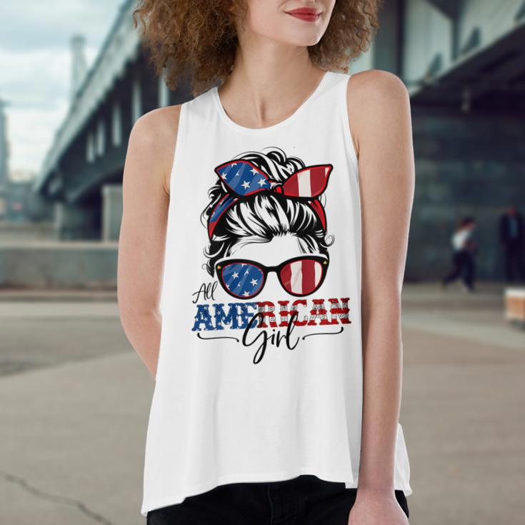 All American Girl 4Th Of July Women Messy Bun Usa Flag V2 Women's Loose Fit Open Back Split Tank Top