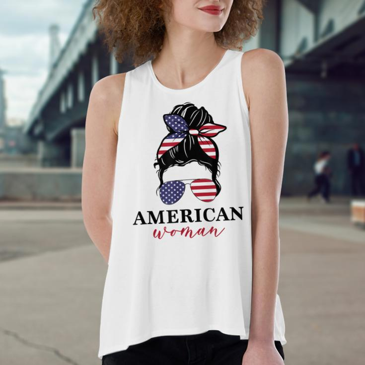 All American Girl Messy Bun Flag 4Th Of July Sunglasses Women's Loose Fit Open Back Split Tank Top