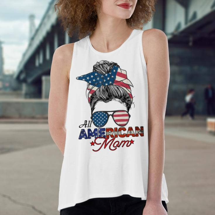 All American Mom 4Th July Messy Bun Us Flag Women's Loose Fit Open Back Split Tank Top