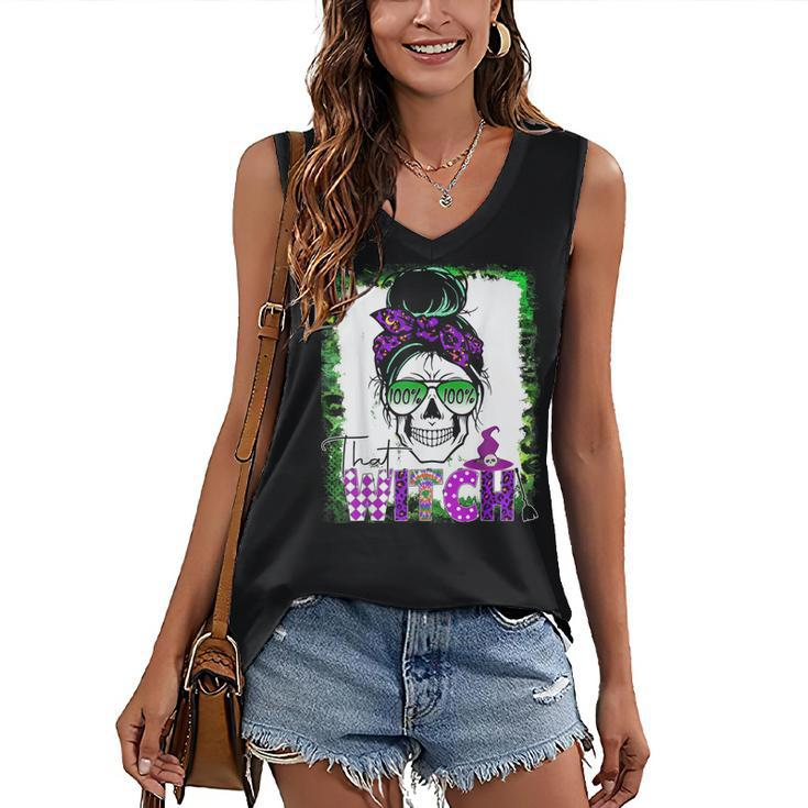 100% That Witch Halloween Costume Messy Bun Skull Witch Girl Women's Vneck Tank Top