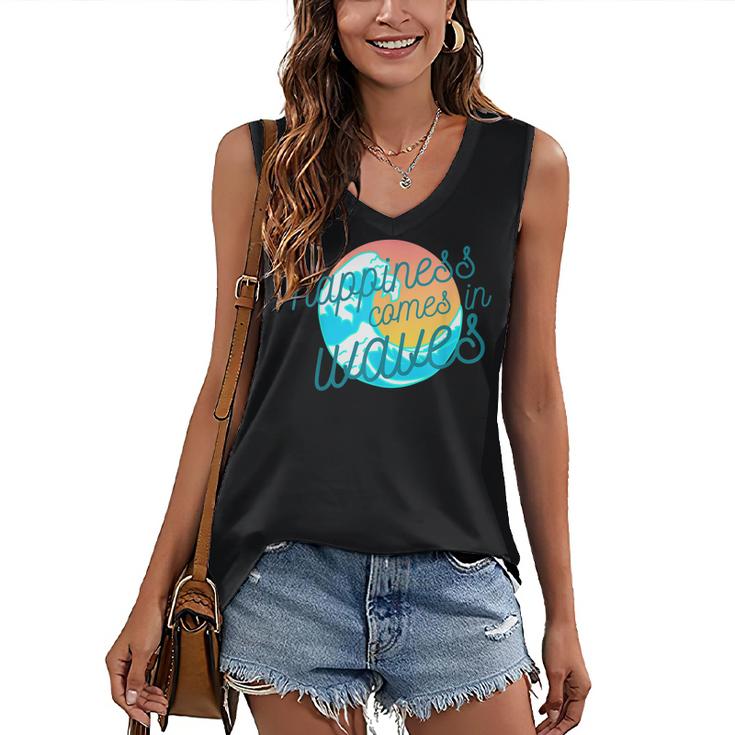 Ocean Wave Sunset  Happiness Comes In Waves Summer Gift Women's V-neck Casual Sleeveless Tank Top