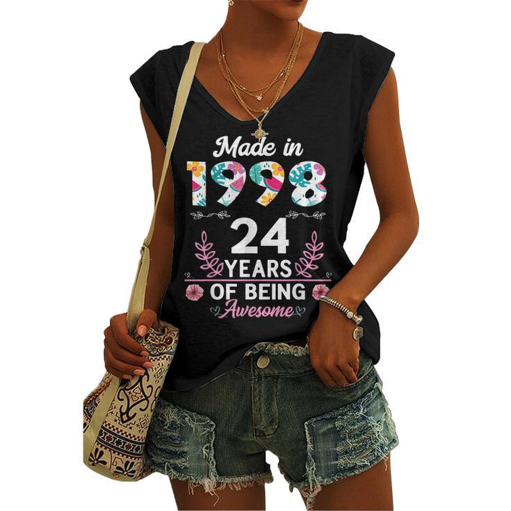 24 Years Old 24Th Birthday Born In 1998 Women Girls V2 Women's Vneck Tank Top