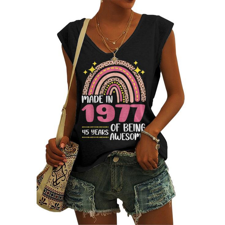 45 Years Old 45Th Birthday Born In 1977 Women Girls Floral Women's Vneck Tank Top
