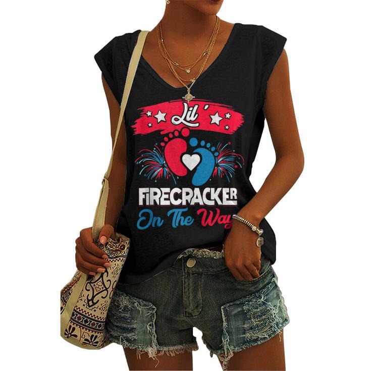 4Th Of July Pregnancy Patriotic Lil Firecracker On The Way Women's Vneck Tank Top