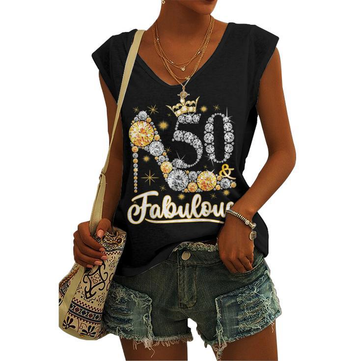 50 & Fabulous 50 Years Old 50Th Birthday Diamond Crown Shoes V2 Women's Vneck Tank Top