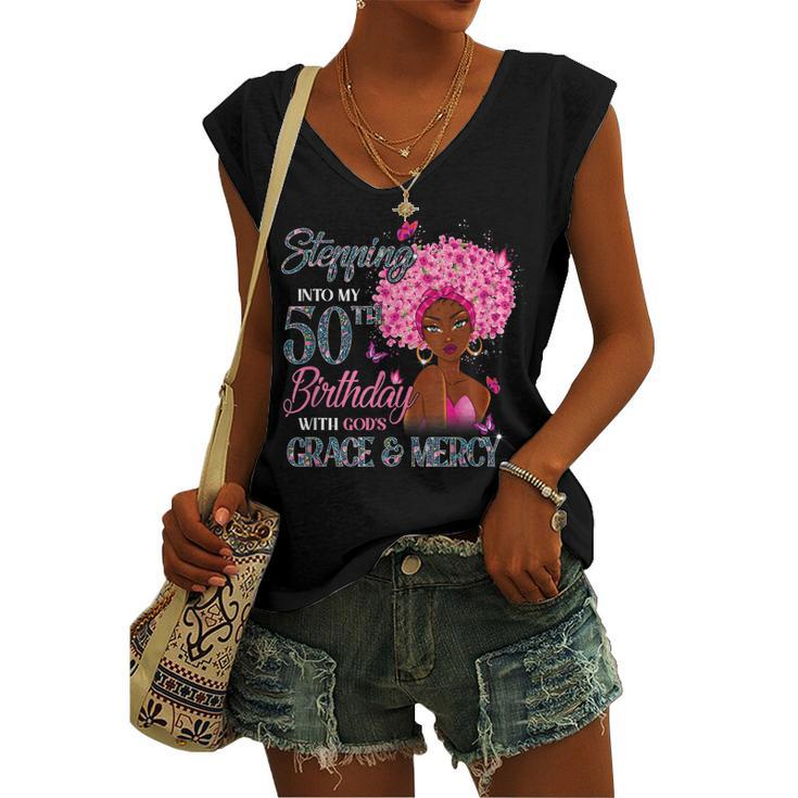 50Th Birthday Squad Stepping Into 50 Years Old Black Womens Women's Vneck Tank Top