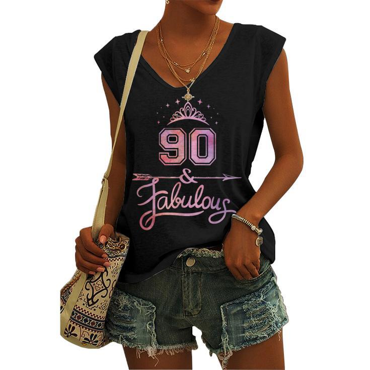 Women 90 Years Old And Fabulous Happy 90Th Birthday Women's Vneck Tank Top
