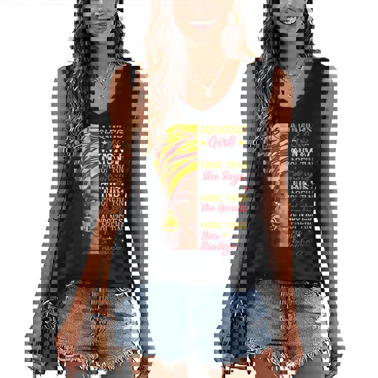 Aquarius Girl Queen Melanin Afro Queen Black Zodiac Birthday Women's Vneck Tank Top