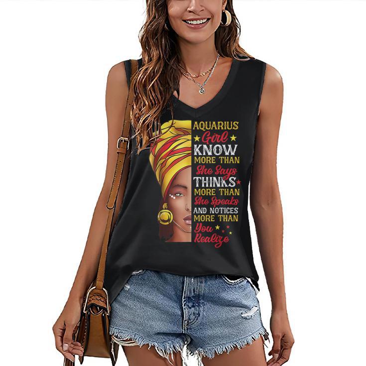 Aquarius Girl Queen Melanin Afro Queen Black Zodiac Birthday Women's Vneck Tank Top