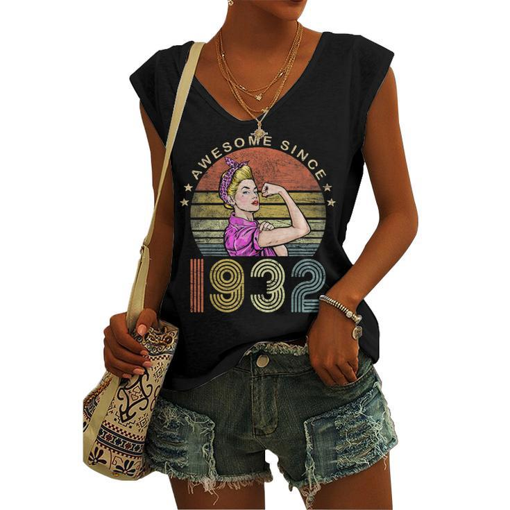 Awesome Since 1932 Vintage 1932 90Th Birthday 90 Years Old Women's Vneck Tank Top