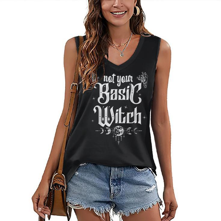 Celestial Witch Crescent Halloween Basic Witch Crystal Wicca Women's Vneck Tank Top
