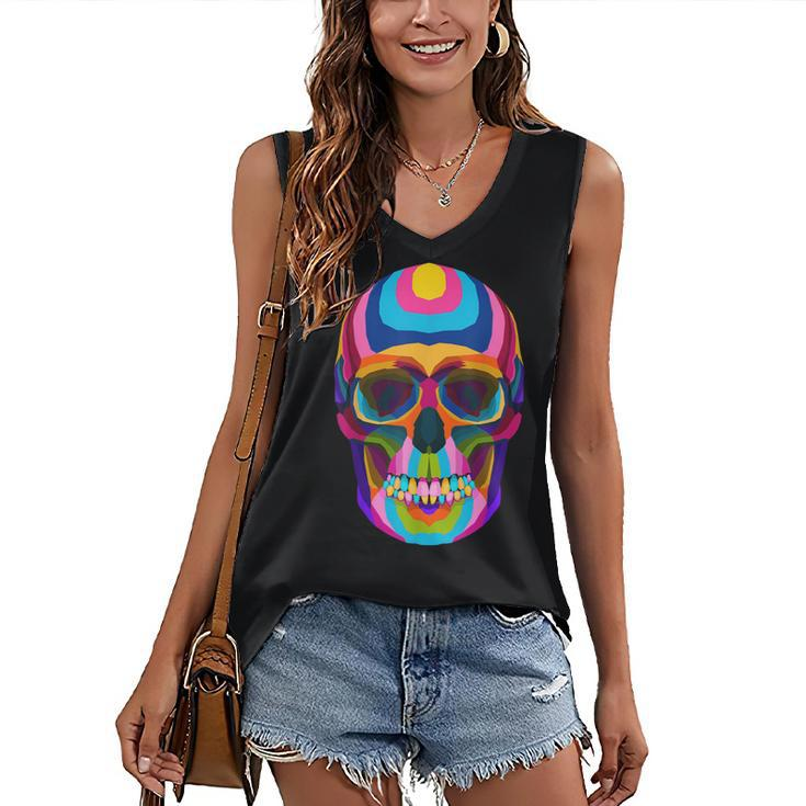 Colorful Sugar Skeleton Scull Halloween Party Costume Women's Vneck Tank Top