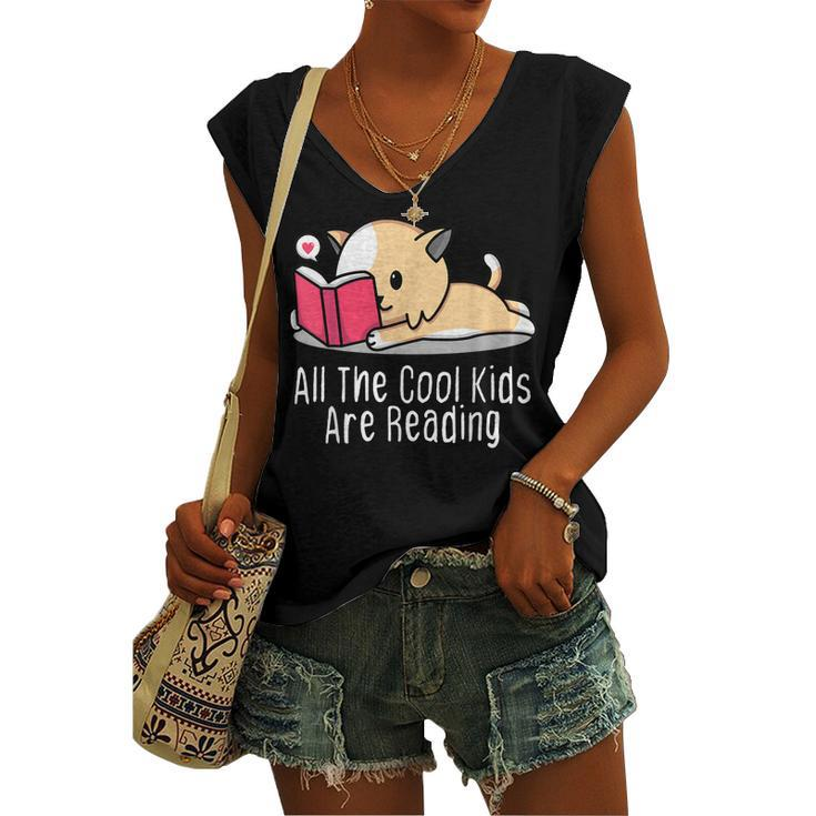 All The Cool Kids Are Reading Book Cat Lovers Women's Vneck Tank Top