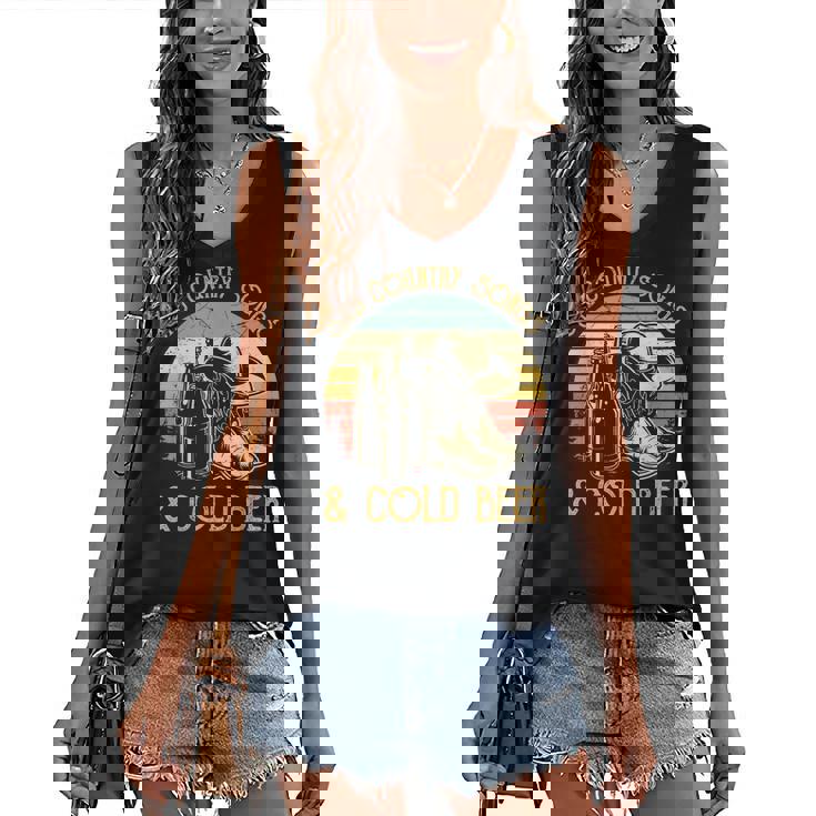 Cowboy Boots Hat Sad Country Songs & Cold Beer Music Lover Women's V-neck Casual Sleeveless Tank Top Cowboy Boots Hat Sad Country Songs & Cold Beer Music Lover Women's V-neck Casual Sleeveless Tank Top