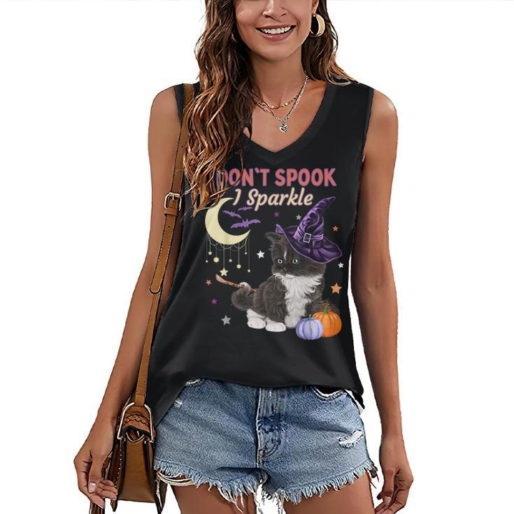 Cute Witch Cat Halloween Kitty Cat Costume Witch Hat Women's Vneck Tank Top