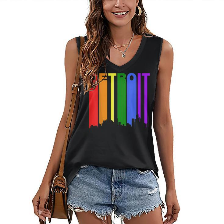 Detroit Michigan Rainbow Skyline Lgbt Gay Pride  Women's V-neck Casual Sleeveless Tank Top