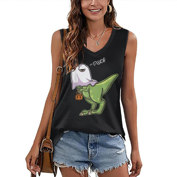 Dinosaur Dressed As Halloween Ghost For Trick Or Treat Women's Vneck Tank Top