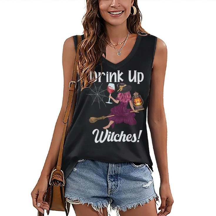 Drink Up Witches Witch With Big Wine Glass Halloween Women's Vneck Tank Top