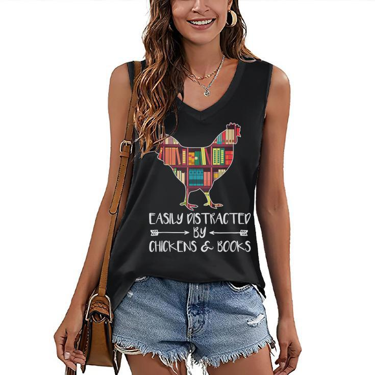 Easily Distracted By Chickens And Books - Chicken Book Lover  Women's V-neck Casual Sleeveless Tank Top