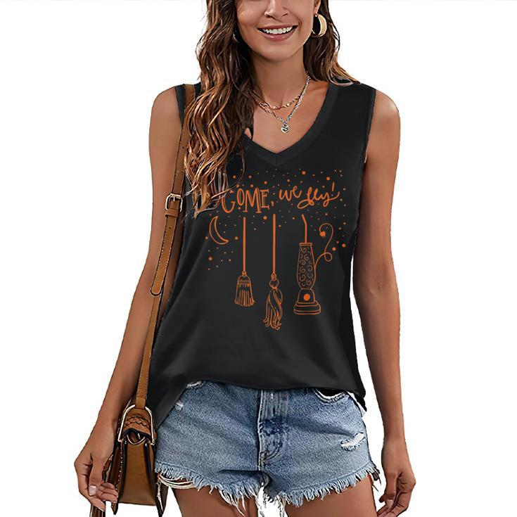 Come We Fly Basic Witch Broom Happy Halloween Women's Vneck Tank Top