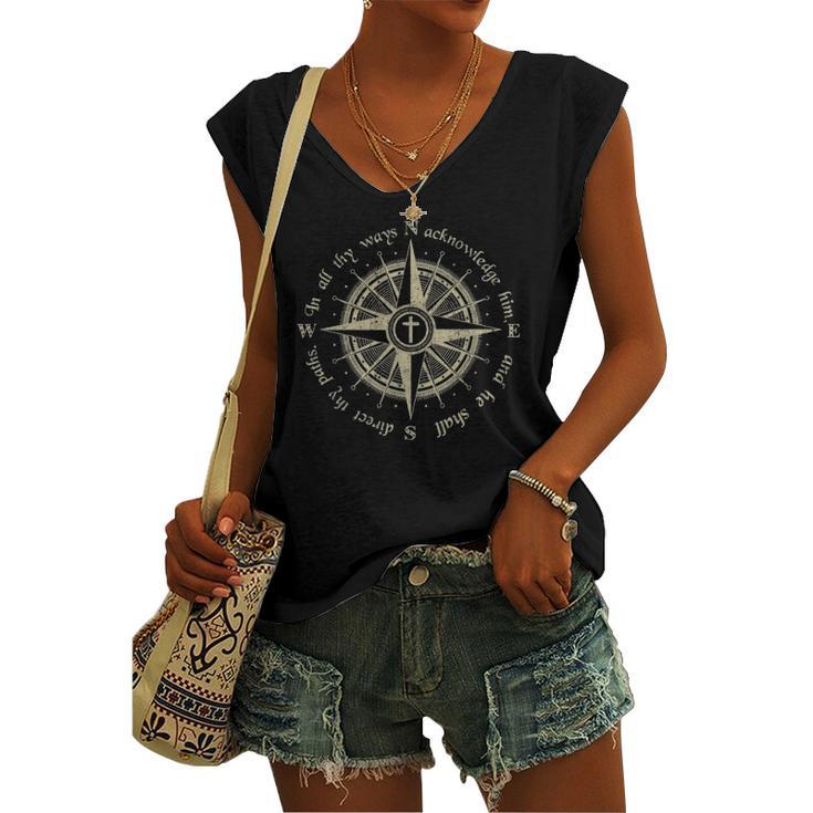 God Will Direct Your Path Compass Religion Christian Women's V-neck Tank Top