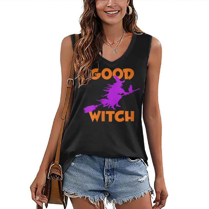 Womens Good Witch Halloween Riding Broomstick Silhouette Women's Vneck Tank Top