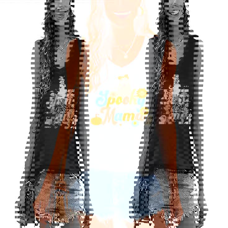 Groovy Spooky Mama Ghost Boo Halloween Costume Retro Hippie Women's Vneck Tank Top