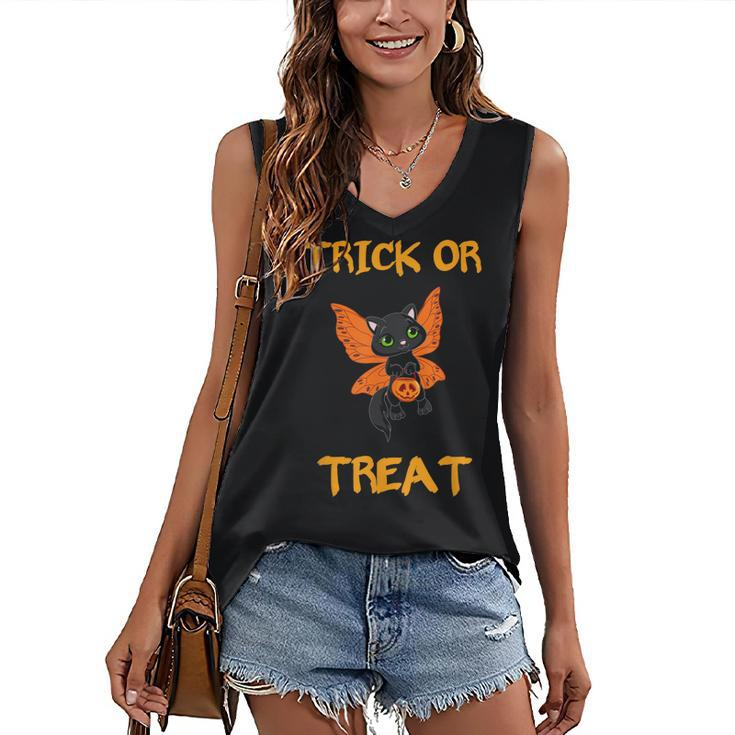 Halloween T Black Cat Candy Trick Or Treat Women's Vneck Tank Top