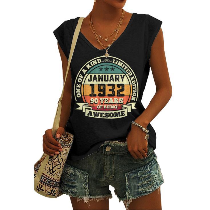 January 1932 90Th Birthday 90 Years Of Being Awesome Women's Vneck Tank Top
