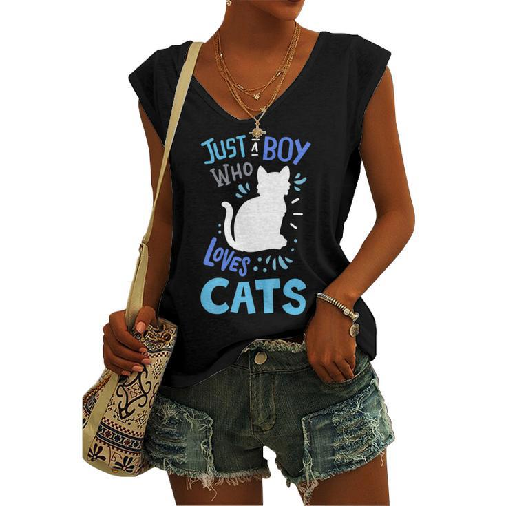 Kids Cat Just A Boy Who Loves Cats For Cat Lovers Women's Vneck Tank Top