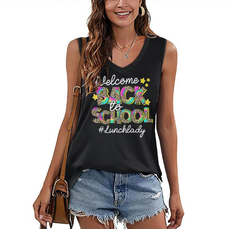 Leopard Welcome Back To School Lunch Lady Life  Women's V-neck Casual Sleeveless Tank Top