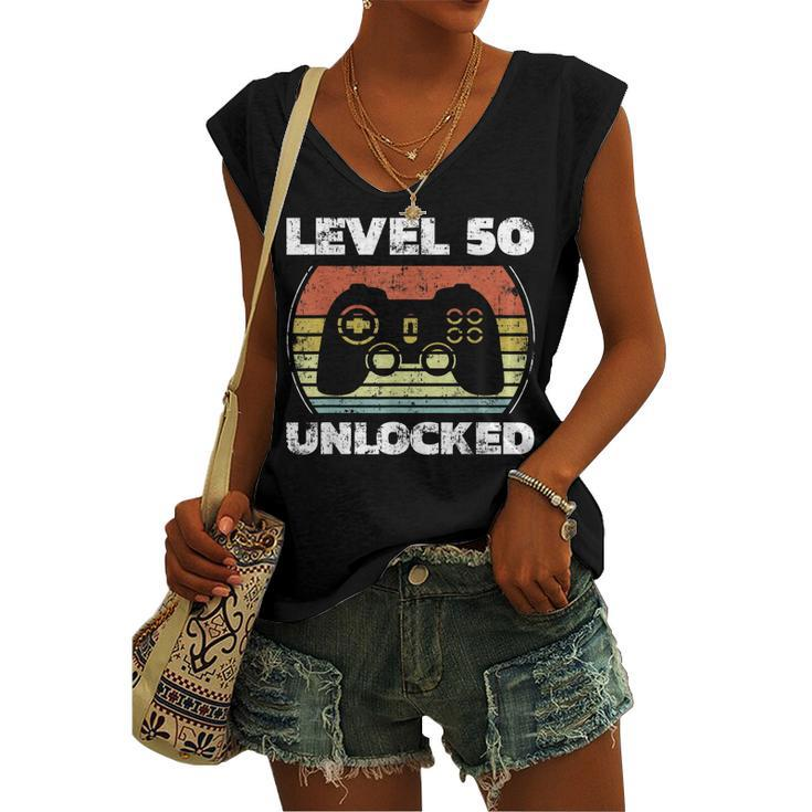 Level 50 Unlocked Video Gamer 50Th Birthday Women's Vneck Tank Top