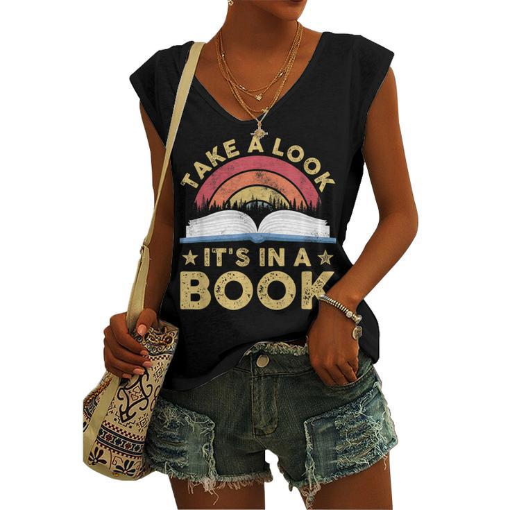 Take A Look Its In A Book Reading Vintage Retro Rainbow Women's Vneck Tank Top