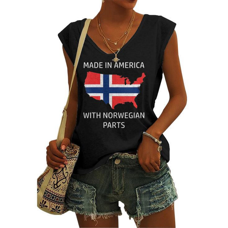 Made In America With Norwegian Parts &8211 Norway And Usa Pride Women's V-neck Tank Top