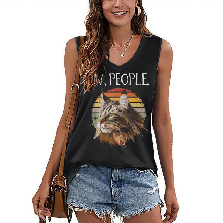 Maine Coon Cat Funny Womens Ew People Meowy Cat Lovers  Women's V-neck Casual Sleeveless Tank Top