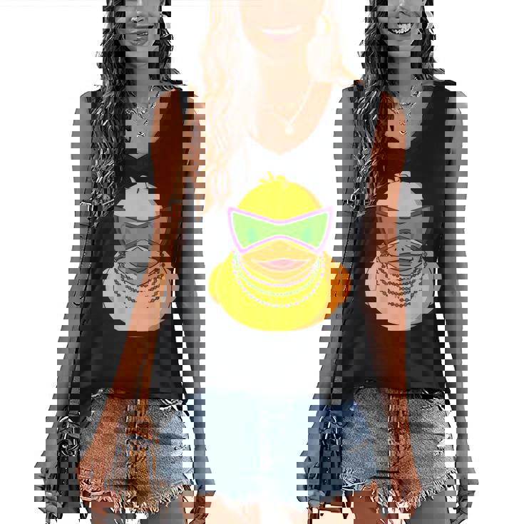 Mardi Gras Beads Rubber Duck Women's V-neck Casual Sleeveless Tank Top