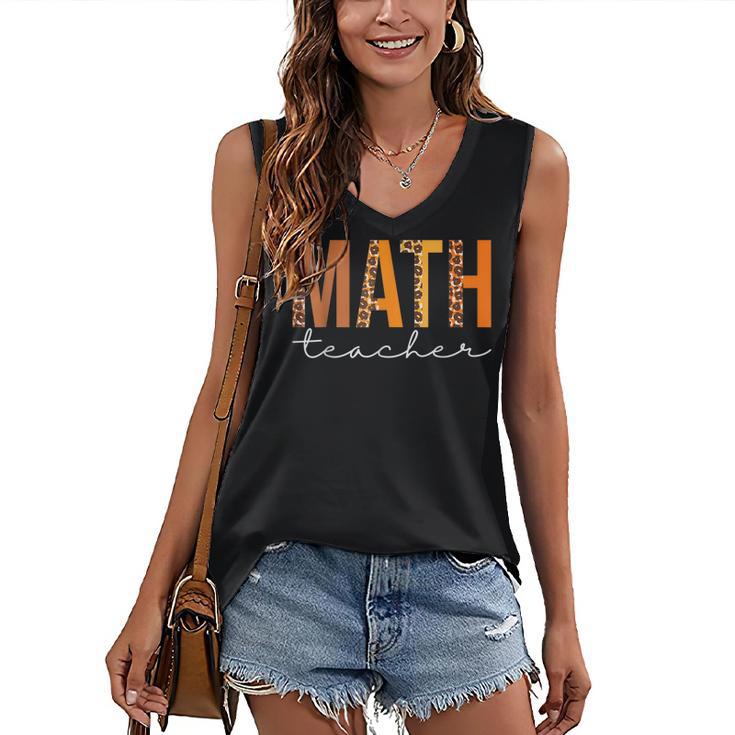 Math Teacher Leopard Squad Cute Fall Autumn Thanksgiving  Women's V-neck Casual Sleeveless Tank Top