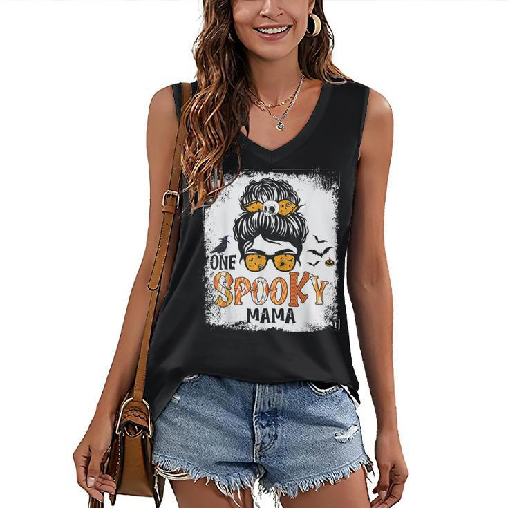 One Spooky Mama For Halloween Messy Bun Mom Monster Bleached V5 Women's Vneck Tank Top