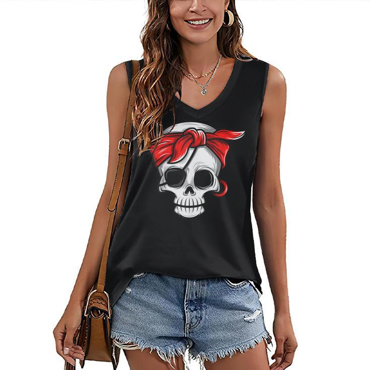 Pirate Dead With Eye Patch Red Bandana Halloween Diy Costume Women's Vneck Tank Top