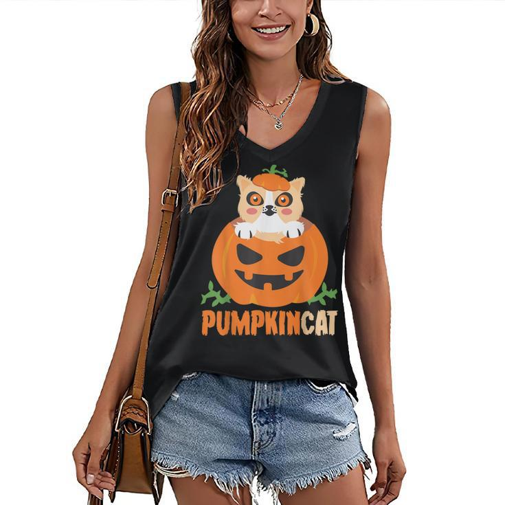 Pumpkin Cat Cute Kitty Trick Or Treat Halloween Costume Women's Vneck Tank Top