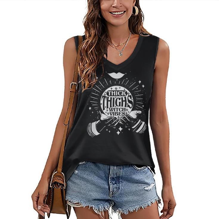 Thick Thighs Witch Vibes Spooky Halloween Hands Witch Women's Vneck Tank Top