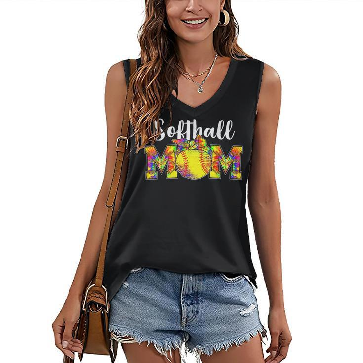 Tie Dye Softball Mom Softball Game Day Vibes Mothers Day  Women's V-neck Casual Sleeveless Tank Top