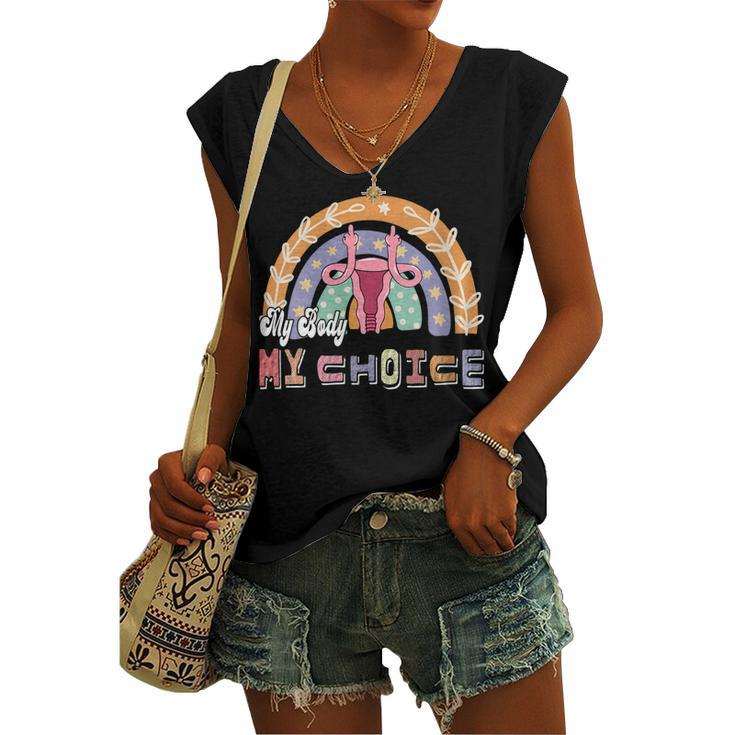 Womens Uterus My Body My Choice Pro Choice Leopard Rainbow Women's Vneck Tank Top